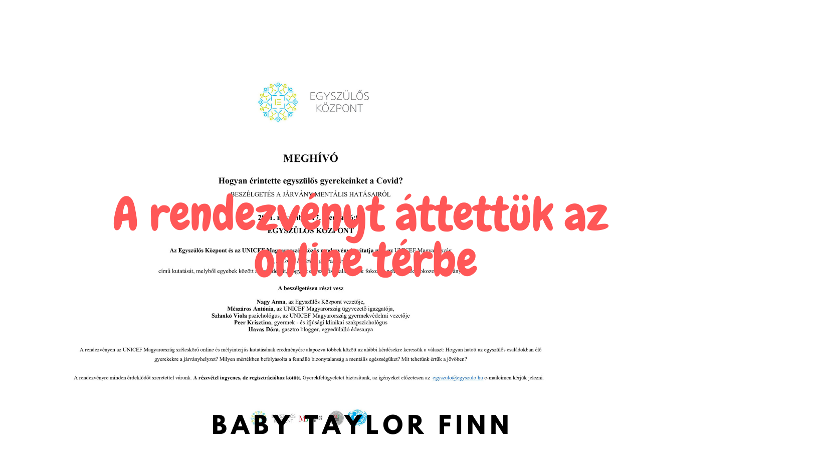 Meghívó az Egyszülős Központ és az Unicef Magyarország közös rendezvényére